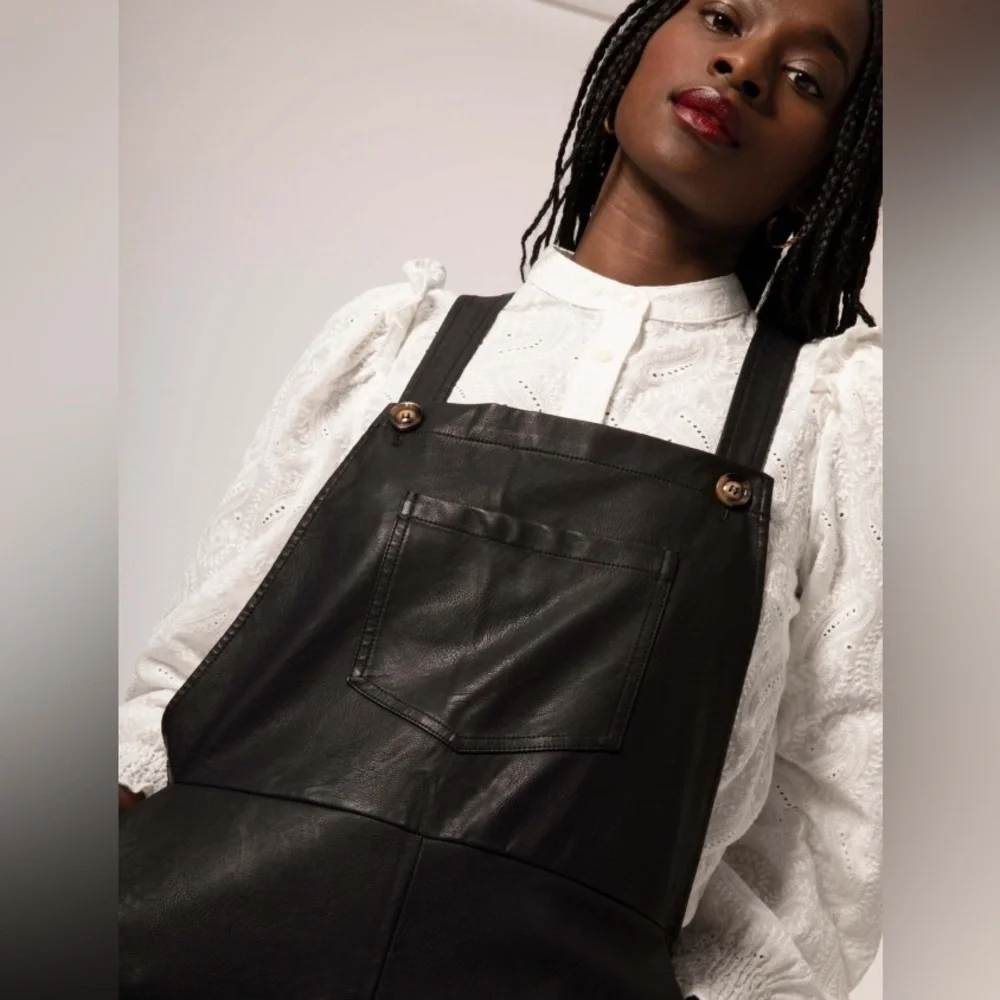 FRNCH Paris faux leather black overalls S NWT - Picture 3 of 8